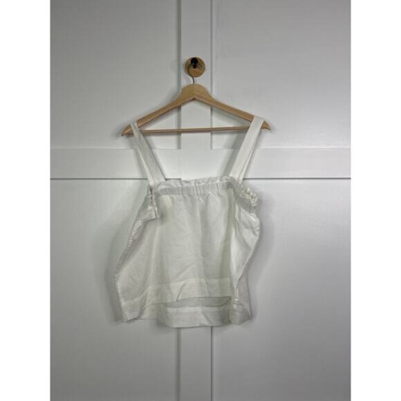 NWT Unsubscribed Sleeveless Smocked Ruffle Neck Linen Tank White Size: Medium - Picture 6 of 7